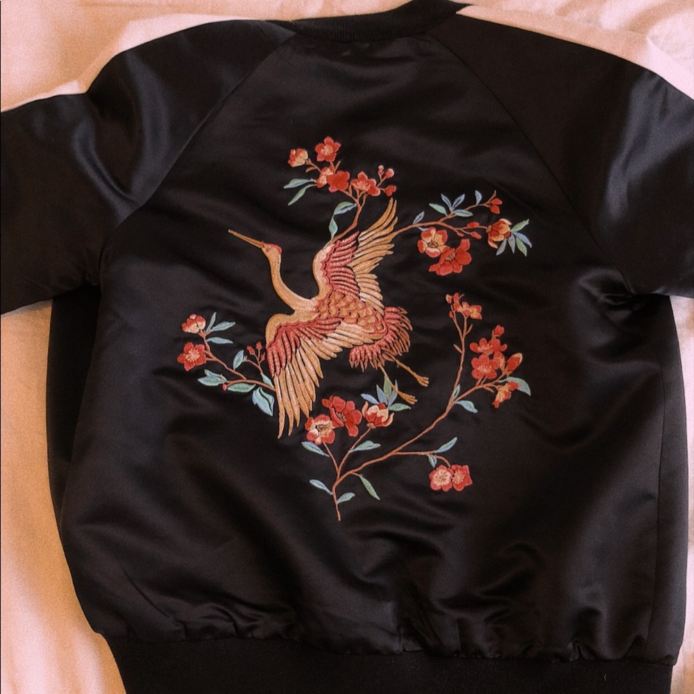forever 21 contemporary bird bomber jacket